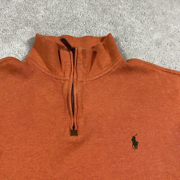 Polo Ralph Lauren 1/4 Zip Sweater Mens L Orange Zip Pullover Pony Knit Preppy - Picture 4 of 8